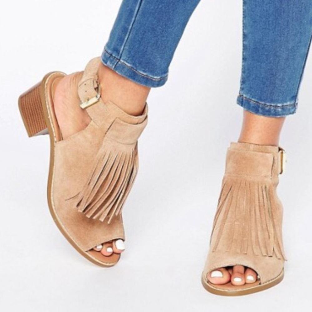 River Island suede fringe peep toe booties Sz 8